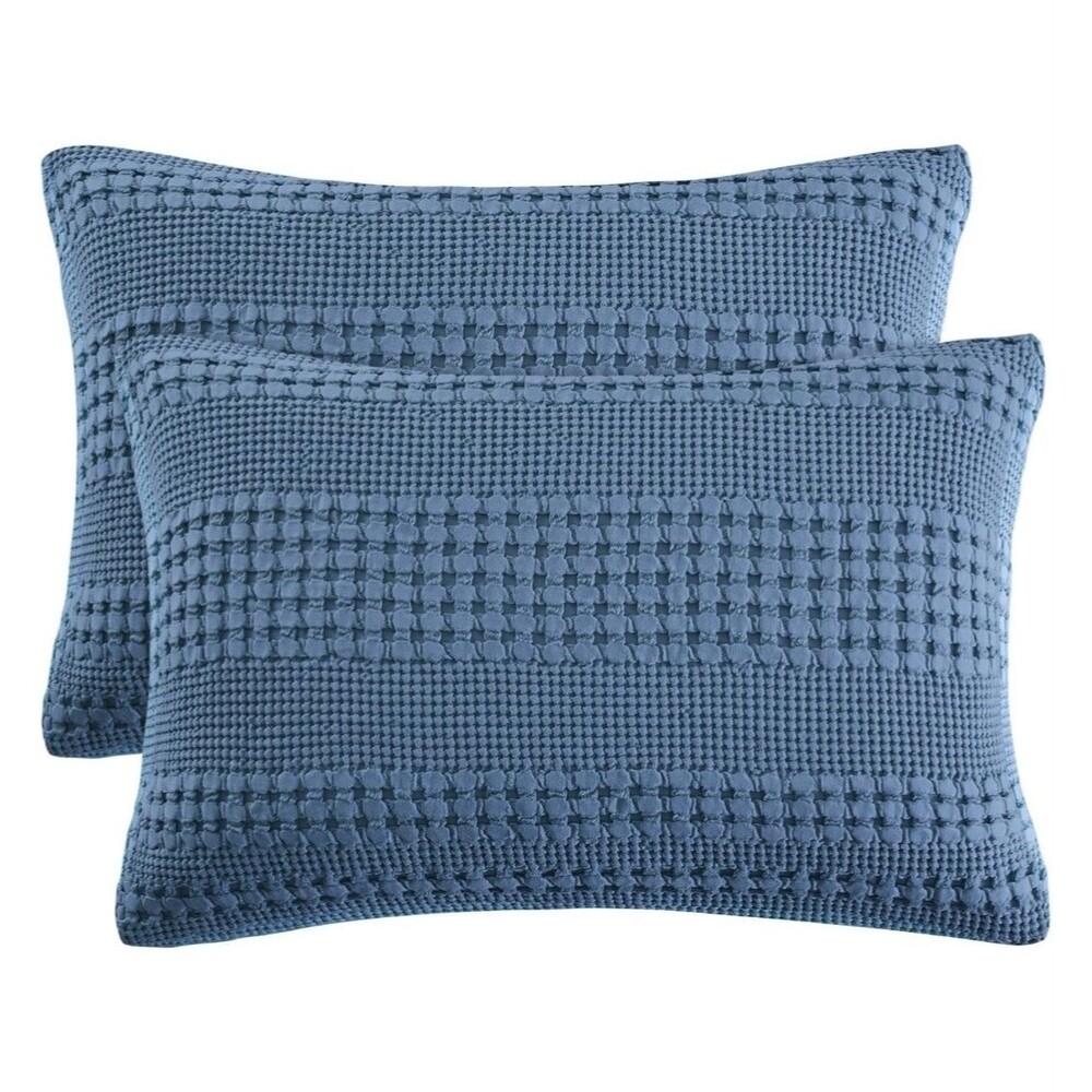 Cotton Waffle Pillow Shams COVERS ONLY, 2 Pack 20" x 30" Envelope Closure, BLUE